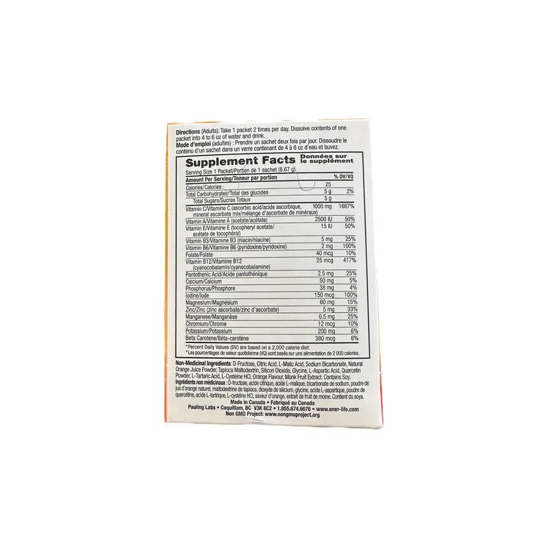 Multivitamínico Ener-C en Polvo Sabor Naranja 1000mg Vitamina C 30