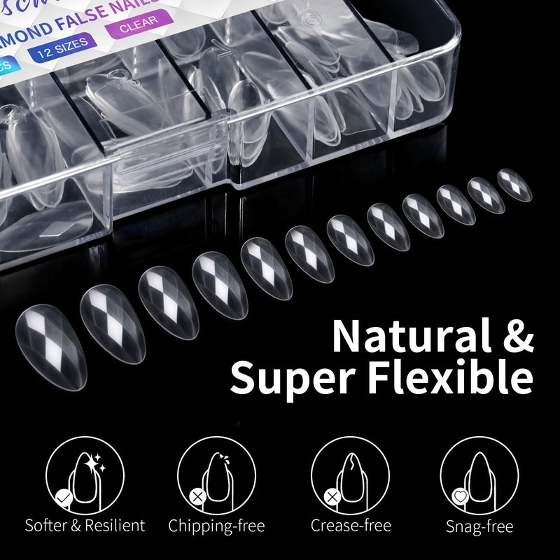 3D Diamond Nail Tips Extension | 12 Sizes Transparent Acrylic