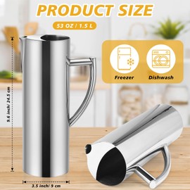 Vesici 3 Pack Stainless Steel Water Pitcher 53oz/1.5l Silver Flat Mouth Metal Water Pitcher with Ice Guard and Handle, Modern Polished Metal Iced Hot Drink Carafe Jug for Beer Tea Juice Coffee Milk