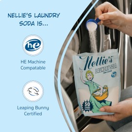 Nellie's Laundry Soda - Concentrated Laundry Detergent Powder - 50 Load Pouch - Gentle on Skin and Environment - Fragrance-Free - Made in Canada