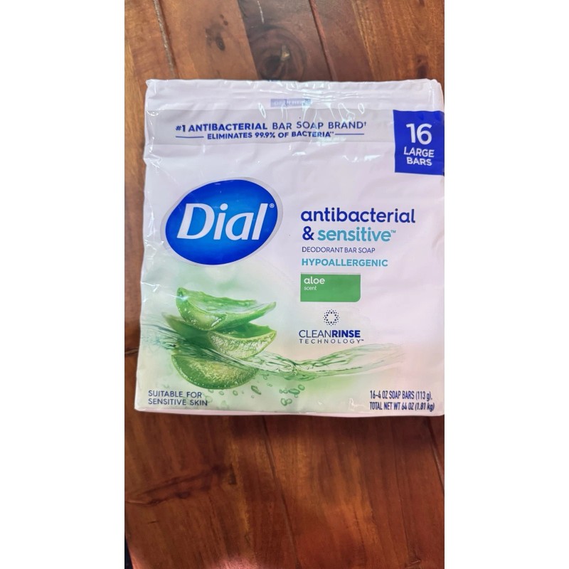 Dial Bar Soap Antibacterial & Sensitive Aloe 16 Bars