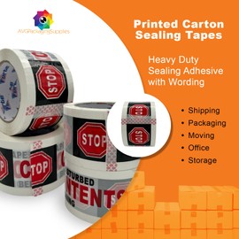 AVG Packaging Supplies Carton Sealing Tape (2" x 110 yds) - 2 Mil Acrylic Packing Tape with Wording - “Stop IF Tape is Disturbed Check Contents Before Signing” (72pk)