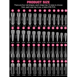 Kalolary 96PCS Clear Matte Dual Nail Forms Kit - 4 Styles, 12 Sizes - Full Cover Nail Mold Tips for Acrylic/Poly Gel Nail Art