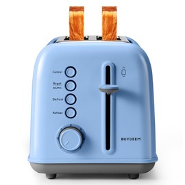 BUYDEEM DT620 2-Slice Toaster, Extra Wide Slots, Retro Stainless Steel with High Lift Lever, Bagel and Muffin Function, Removal Crumb Tray, 7-Shade Settings,Blue