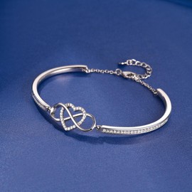 Angelady Bracelets for Women, 18K White Gold Plated Bracelets Infinity Heart Bangle with CZ Jewelry Charm Gifts for Christmas Day/Anniversary/Birthday Jewelry Gift for Women Daughter Wife He