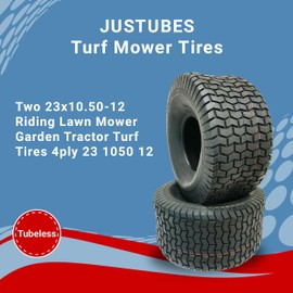 Two 23x10.50-12 Riding Lawn Mower Garden Tractor Turf Tires 4ply Rated 23 1050 12 Mud Sand Trial Tires Heavy-Duty Weight Loading General Purpose Tires