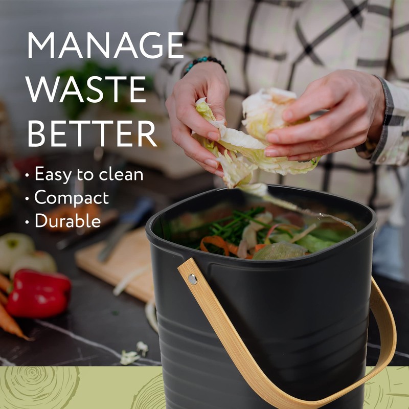 Impresa 2 Pack Bamboo Compost Bin for Kitchen – 1