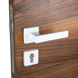 Gedotec Door Handle Aluminium Door Fitting White Door Handle Room Door – Push 1317 | Rosette Set for Interior Doors | PZ - Cylinder | Door Handle White Matt | 1 Set - Handle Set Square with Screws