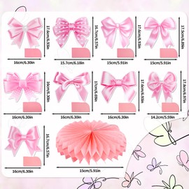 9pcs Pink Bow Honeycomb Centerpieces, Bow Centerpieces for Table Pink Bowknot Paper Cutouts Decor Coquette Birthday Party Decorations Supplies for Girls Bachelorette Wedding Bridal Shower Engagement