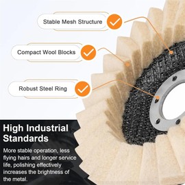 Pack of 5 Polishing Disc, 125 mm, Felt Polishing Pads, Wool Felt Polishing Disc, Polishing Attachment, Angle Grinder, for Sanding and Polishing Paint, Stainless Steel, Wood and Plastic