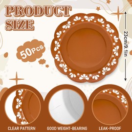 Whaline 50 Pcs Platos De Barro Mexicanos Paper Plates Cielito Lindo Party Plates Terracotta Clay Pottery Scalloped Disposable Plate for Baby Shower Wedding Birthday Supplies, 9 Inch