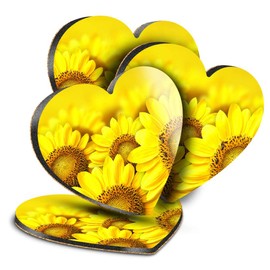 Destination Vinyl ltd Great Coasters (Set of 4) Heart - Yellow Sunflower Field Flowers Drink Glossy Coasters/Tabletop Protection for Any Table Type #14605