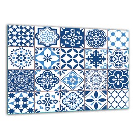 TMK Glass Chopping Board 30 x 22 cm with Mosaic Motif Chopping Plate Decorative Glass