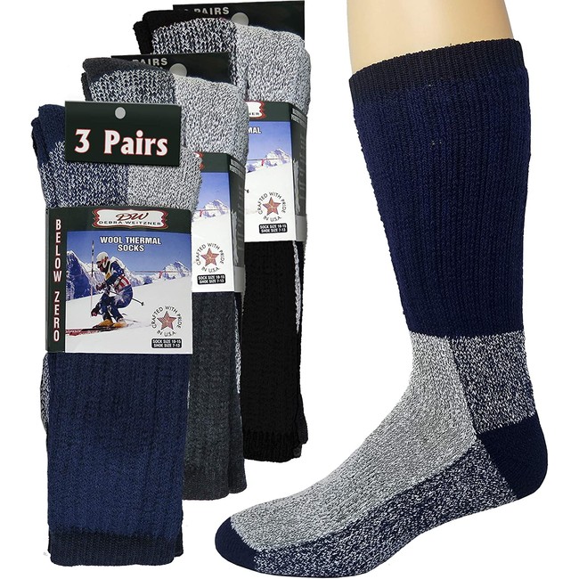 Thermal Socks Merino Wool For Men and Women - Extra-Warm Winter Cold Weather Boot Socks by Debra Weitzner (3 Pairs)