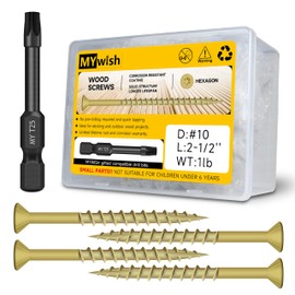 77Pcs Wood Screws #10 x 2-1/2" 1lb Box, Deck Screws 2 1/2 Inch, T25 Torx Drive Head, Outdoor Construction Screws, Rust Resistant, Epoxy Coated, Exterior 2 1/2 Tan by Mywish