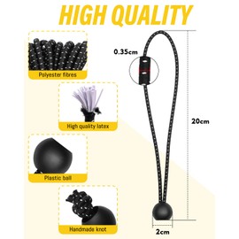 Pack of 20 Tensioning Straps with Ball, Caianwin 20 cm Tarpaulin Tensioner with Ball, Short Tension Rubber, Tent Rubber Expander Loop for Tarpaulins, Gazebos, Tents, Strong Clamping Force