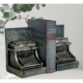 Bellaa 25747 Decorative Bookend Typewriter Royal Retro Book Ends Stopper Industrial Rustic Vintage Style Classic Type Writer Statues Bookshelves Home Decor 7 inch