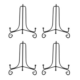 Hetoco 6 Inch Black Easel Plate Holder Decorative Display Stands for Photo, Picture Frames, Decorative Plates, Paintings and Art Pieces (Pack of 4)