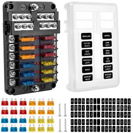 BetyBedy 12 Way Fuse Block, 12V Marine Fuse Box with LED Indicator, Automotive 12-Circuit Blade Fuse Block with Waterproof Cover for RV Motorcycle Boat Vehicle, 24PCS Fuses ＆ Tip Stickers Included