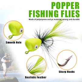 Popper Fly Fishing Lures Kit, 20pcs Topwater Fishing Lures Bass Popper Flies Dry Fly Fishing Flies for Fly Fishing Bass Panfish Bluegill Trout Salmon Perch
