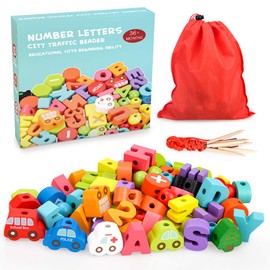 Montessori Spielzeug für 3 Jährige Mädchen,Lernspielzeug holzbuchstaben Geschenke für 3 Jahre Mädchen Junge Kleinkinder Geschenk Perlen Zum Auffädeln Spielzeug für 3 Jahre Mädchen kinder Spiele