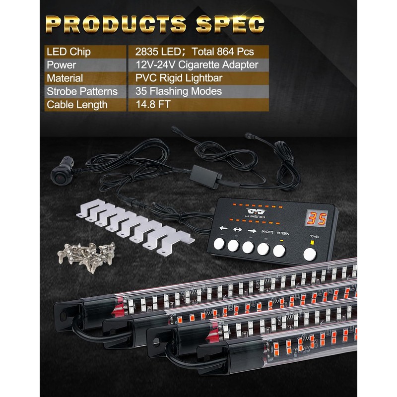 LUMENIX 70 Inch Emergency Running Board Rigid Strobe Lights Strip
