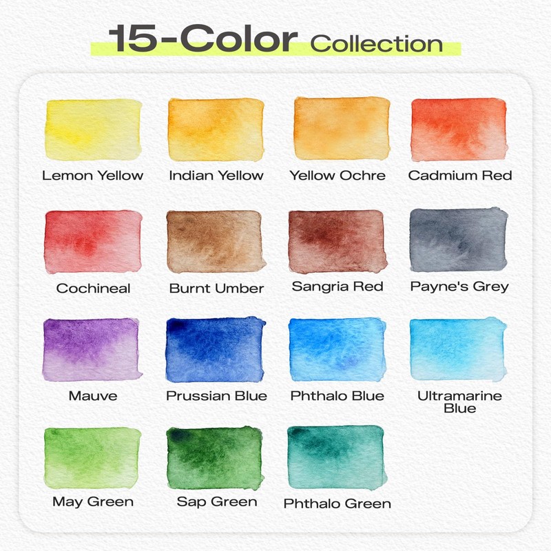 Zrpot Mini Watercolor Travel Set, 15 Color Pocket Watercolor Paint
