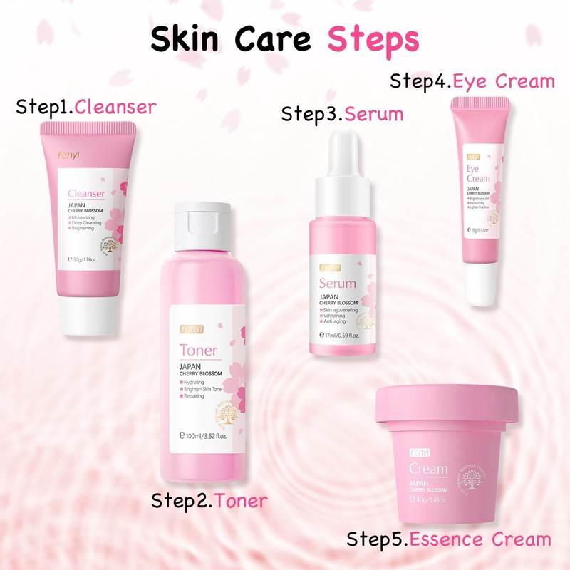 Leogony 9PCS Skin Care Sets for Teenage Girls, Sakura Skincare