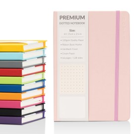 A5 Notebook Dotted Journal with Faux Leather Hardback Cover and Premium 120gsm Thick Paper (128 Cream Pages, Baby Pink)