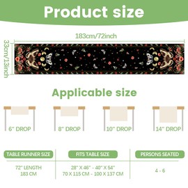 WADORN Mushroom Butterfly Table Runner 72 Inches Long, Vintage Mushroom Table Runner Spring Summer Seasonal Washable Kitchen Dining Table Decoration for Home Party Wedding Indoor Outdoor