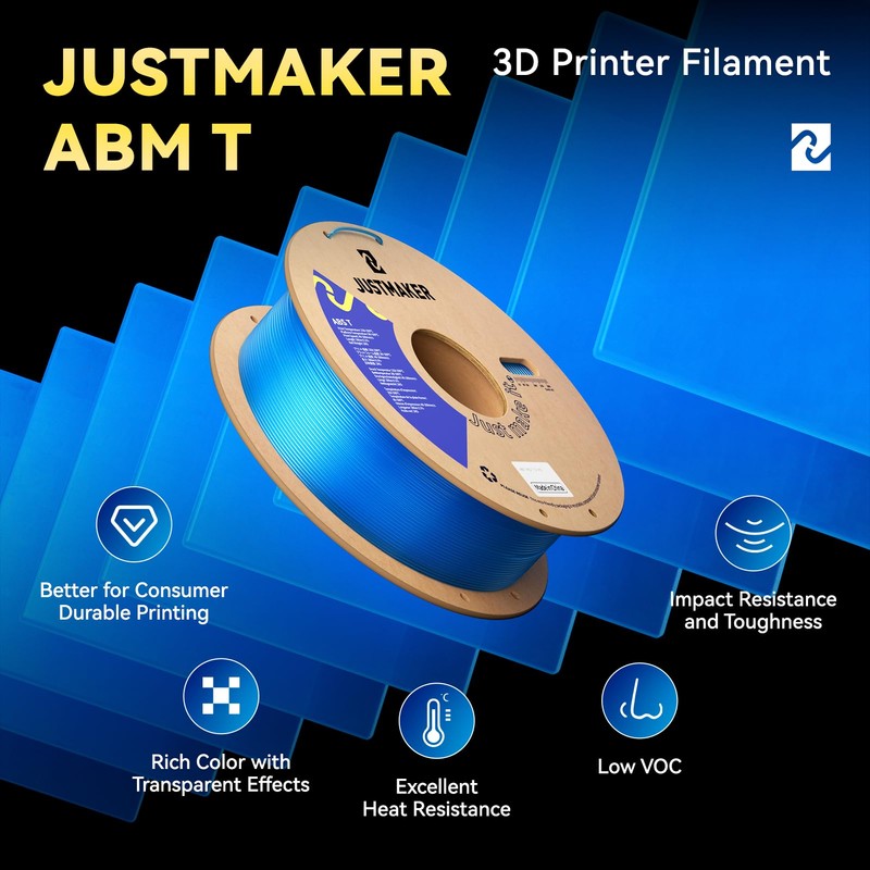JUSTMAKER ABS Transparent 3D Printer Filament, Upgraded Strength Heat Resistant