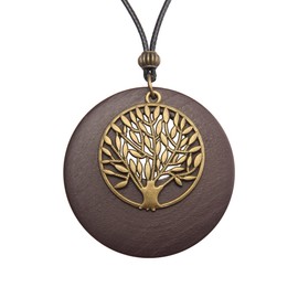 Leather Necklace for Women Boho Choker Black Leather Choker Necklaces Tree of Life Pendant Bohemian Neckalce Wooden Necklaces for Women