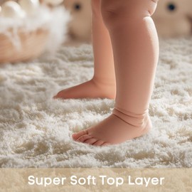 Ophanie Round Rugs 5Ft Ivory Circle Area Rug, Nursery Room Decor, Christmas Aesthetic Bedroom Home Circular Carpet 5 Foot, Fluffy Fuzzy Shag Plush Cream Living Room Rugs for Kids Boys Girls Teen Baby