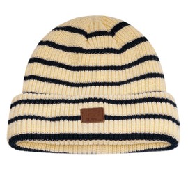 Clakllie Knit Cuffed Beanie Hats for Women Men Daily Sailor Skull Cap Unisex Winter Warm Knitted Ski Cap Watch Cap,Cream