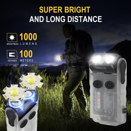 BORUIT V20 Mini Torches, 180° Rotating Torch, 110dB Summer Alarm, 1000 Lumens Super Bright with 13 Modes, IP67 Waterproof, Magnetic Tail, for Camping, Hiking, Notfa (White)