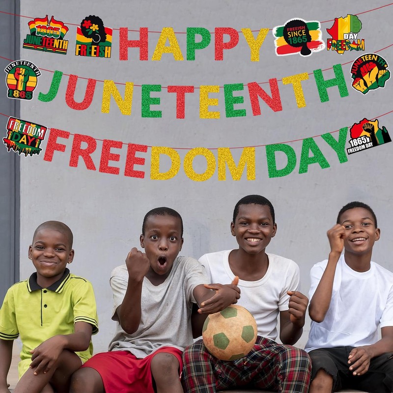 Pre-Strung Happy Juneteenth Freedom Banner Decorations for Party, Glitter Juneteenth