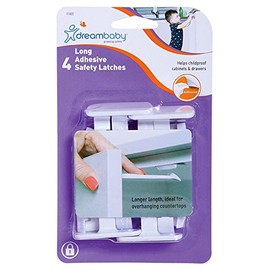 Dreambaby Adhesive Safety Latches for Cabinets & Drawers - Extra Long, 4 Pack