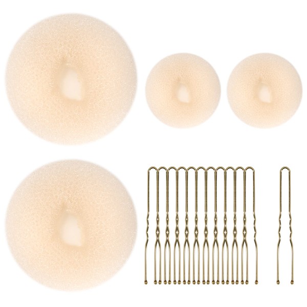 ChouchouClip Hair Bun Shaper Set, 4 Sizes, Beige Doughnut Bun