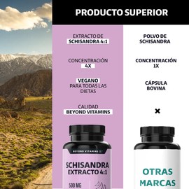 Beyond Vitamins  Schisandra Extracto 41 500mg Potenciado Con Calcio - Cápsulas Vcaps Veganas - Vitaminas Mujer  Hombre - 60 Cápsulas