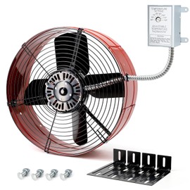 Vent Attic Fan with Adjustable Thermostat, 15" Gable Mount Ventilation Exhaust Fan 1300 CFM, 1075 RPM, 1850 SQ. FT. Attic Ventilator Red for Gable, Shed, Home