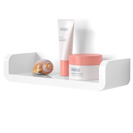 AIYoo White Floating Shelf Decor Wall Mounted Shelves, No Drilling Adhesive Hanging Wall Shelf for Bathroom Kitchen Office Living Room and Bedroom Storage -13 Inch