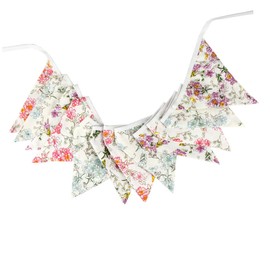 Gadpiparty Vintage Floral Cotton Cloth Triangle Pennant Banner Pull Flag for Birthday Reusable Bunting for Showers Weddings and Home Decoration