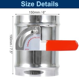 Amortiguador de corriente trasera de conducto HVAC de 6 pulgadas, amortiguador de volumen manual de acero inoxidable completo con manga, control de flujo de aire ajustable para campanas extractoras
