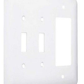 TayMac WRW-TTR Maxi/Princess Metallic Wallplate with Two Toggle, One Decorator/Rocker, Three Gang, White Smooth