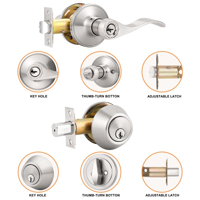 Probrico 3 Pack-Entry Door Lever and Deadbolt Lock Set, handleset