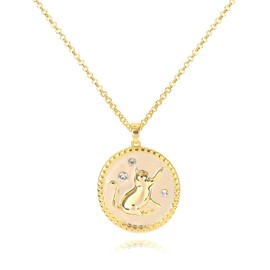 Chicgrowth Cute Gold Cat Pendant Necklace for Women Girls 14K Gold Plated Cat Necklace Gold Cat Charm Animal Round Coin Necklace with Cubic Zirconia Adjustable Chain Jewelry Gift for for Cat Lovers