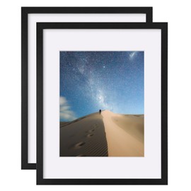 KINLINK 11x14 Picture Frames Black, Photo Frames with Plexiglass for Picture 8x10 with Mat or 11x14 without Mat, Composite Wood Picture Frames for Table Top and Wall Mounting, Set of 2