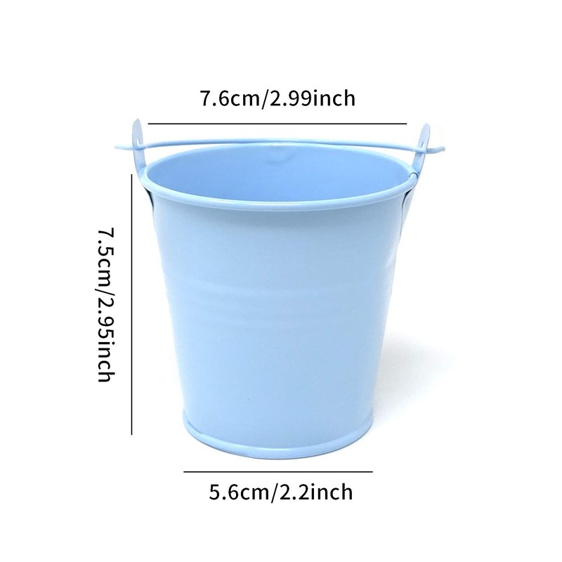 Honbay 2PCS Mini Blue Metal Buckets Tin Pail Containers Decorative