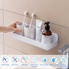 ANRUI Shower Caddy, 2 Pack Plastic Adhesive Shelves for Wall, No Drilling Hang Shower Storage, Shower Caddies Organizer, Bathroom Shelf Organizer for Bathroom, Kitchen, Cabinet Door- White
