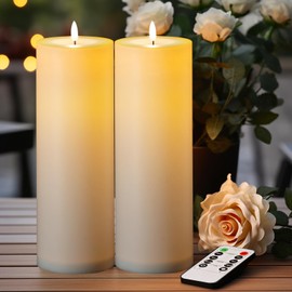 5plots 4" x 12" Waterproof Outdoor Flameless Candles Battery Operated LED Large Pillar Candles with Remote and Timer for Indoor Outdoor Lanterns, Long Lasting, White, Set of 2